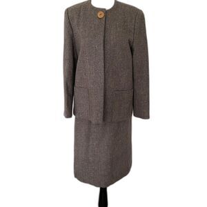 Vintage Reed Roberts Brown Wool Suit Jacket Skirt Lined Tailored Set Sz 10
